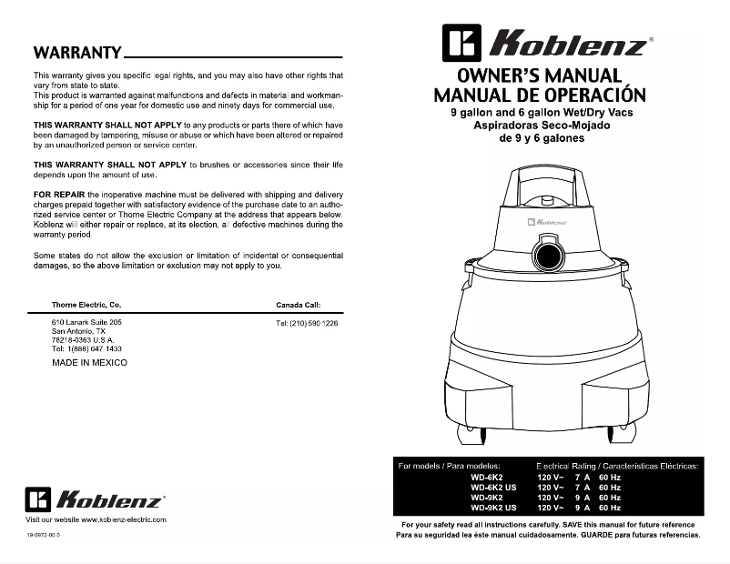 Page 1 de la notice Manuel utilisateur Koblenz WD-9K2