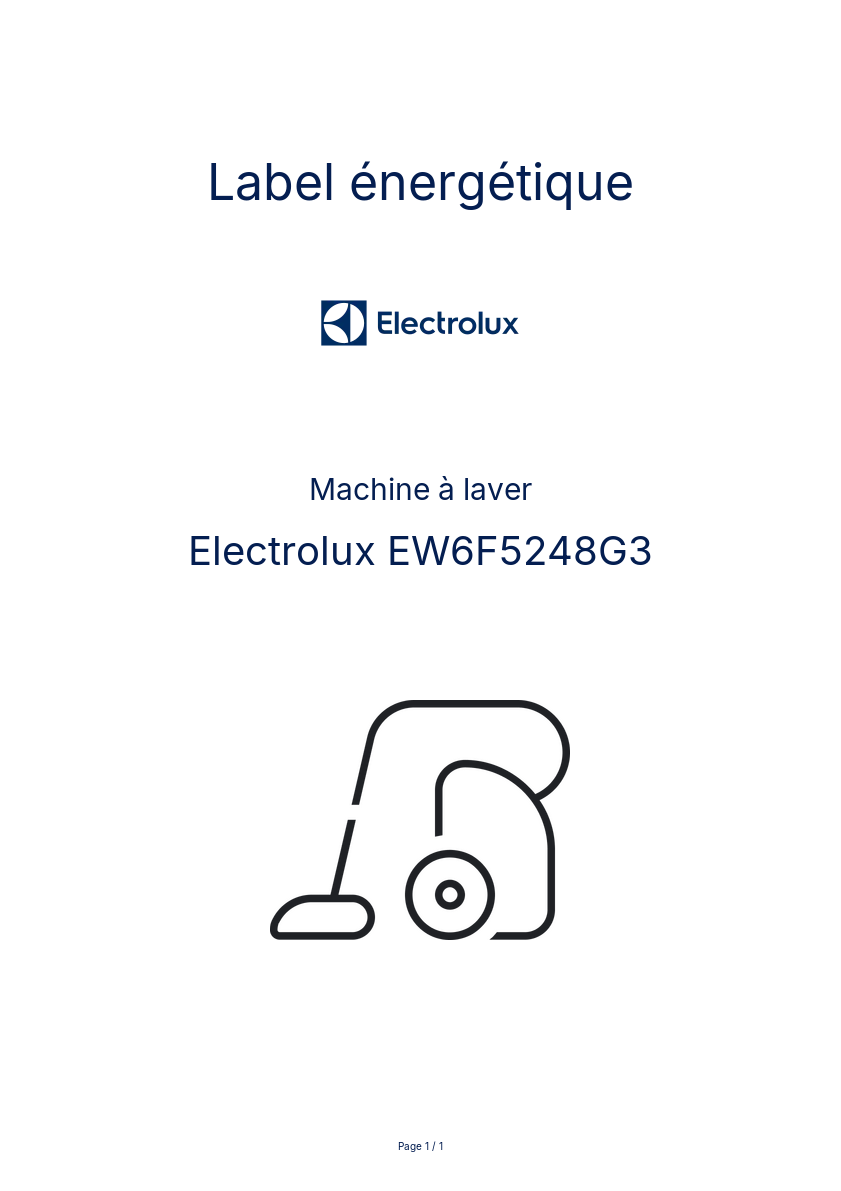 Page n°1 - Label énergétique Electrolux EW6F5248G3