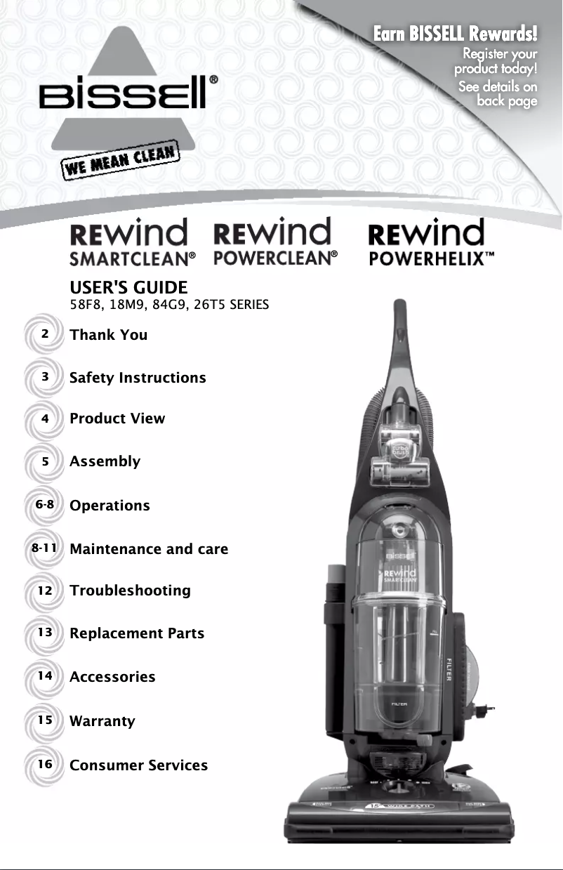 Page 1 de la notice Manuel utilisateur Bissell Rewind SmartClean 58F8