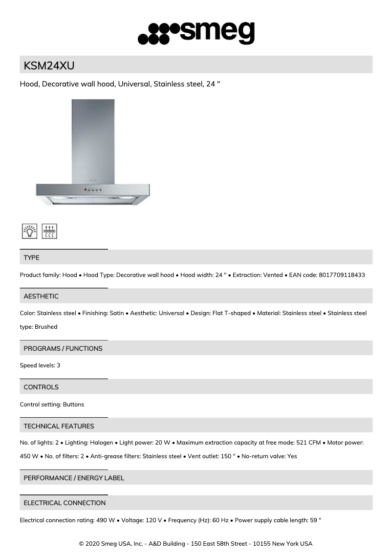 Page n°1 - Fiche technique Smeg KSM24XU
