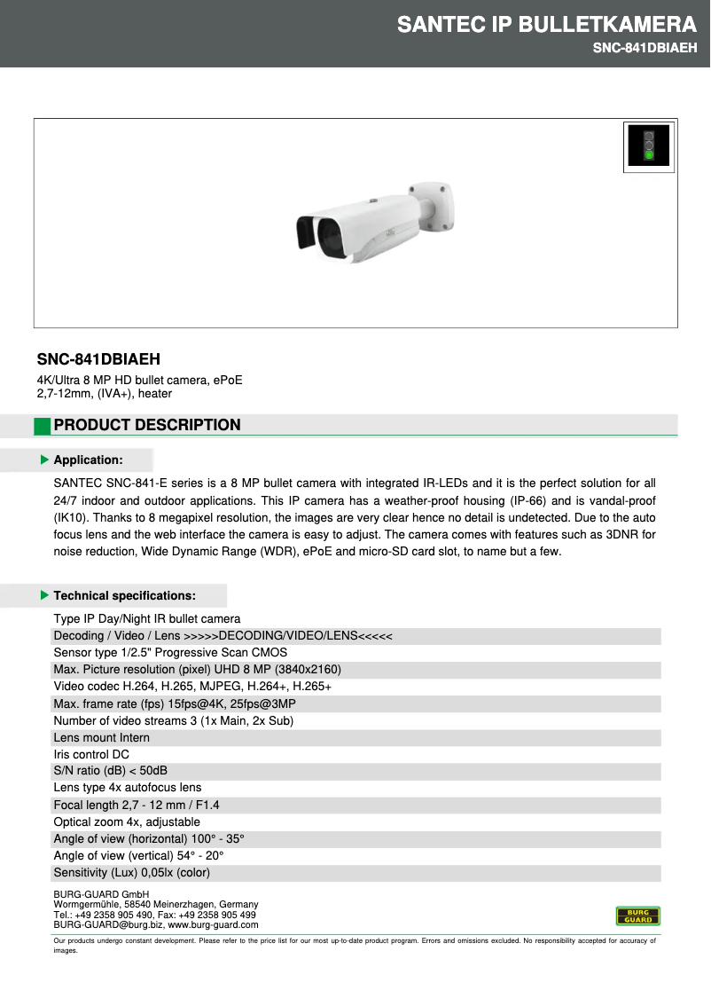 Imagen de la primera página del manual del dispositivo SNC-841DBIAEH
