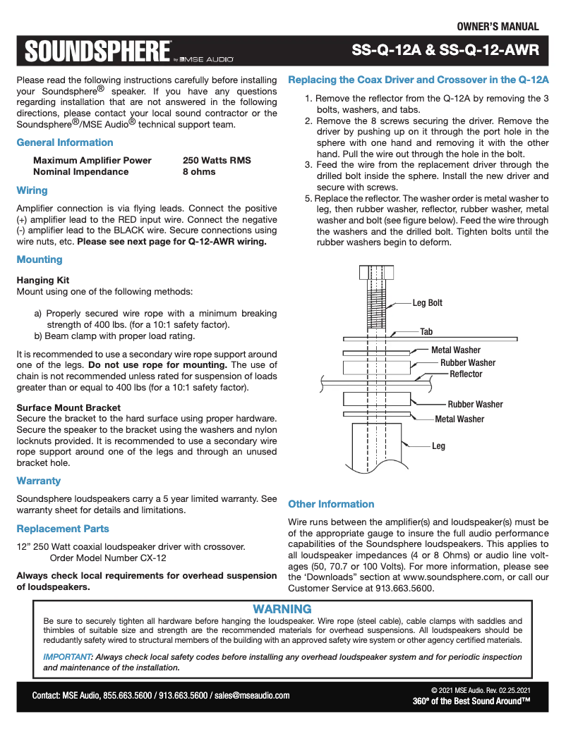 Page n°1 - Manuel utilisateur Soundsphere SS-Q-12A