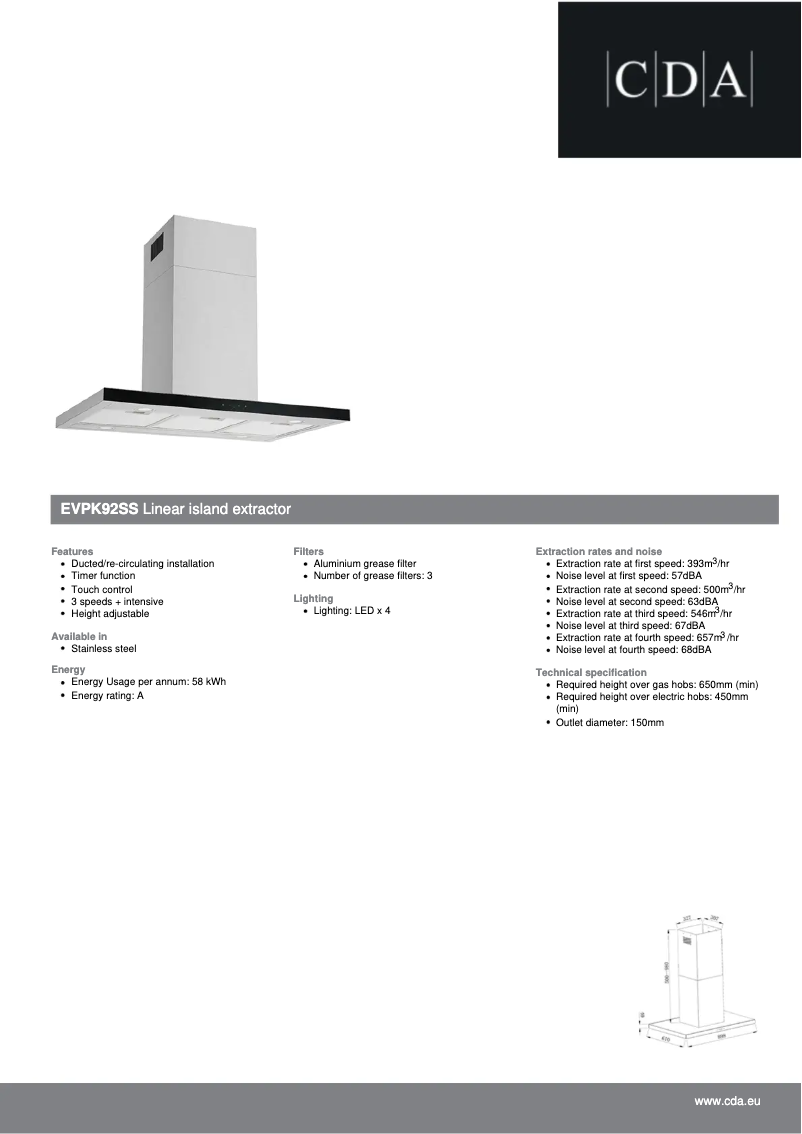 Page n°1 - Fiche technique CDA EVPK92SS
