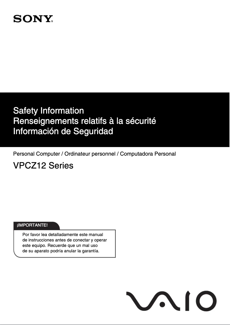 Image de la première page du manuel de l'appareil Vaio VPCZ12HGX