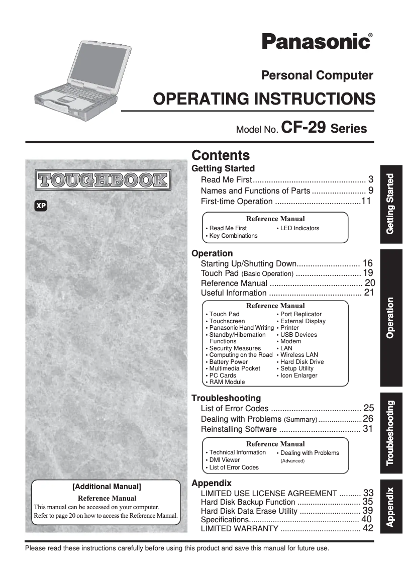 Page 1 de la notice Manuel utilisateur Panasonic Toughbook CF-29D