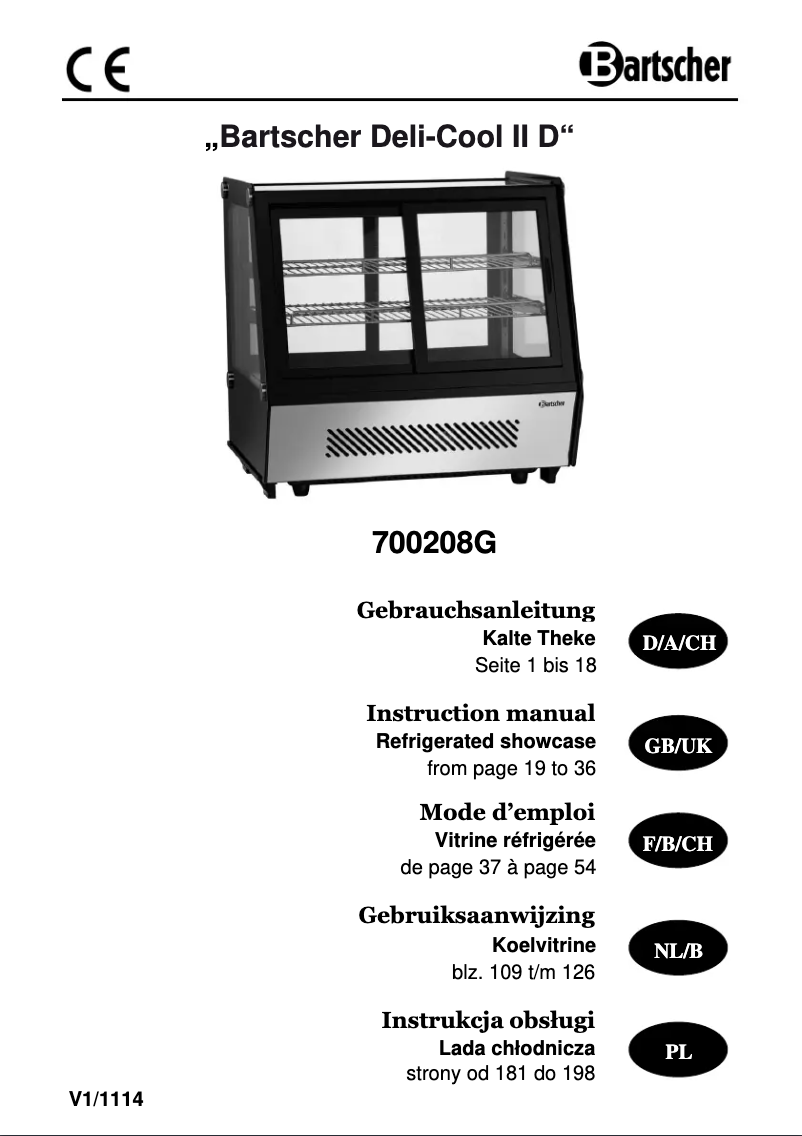 Page 1 de la notice Manuel utilisateur Bartscher DeliCool II-D 700208G