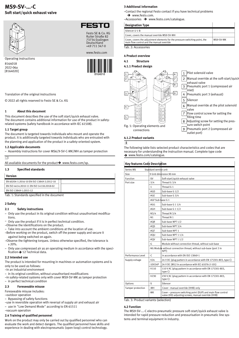 Page n°1 - Manuel utilisateur Festo MS9-SV