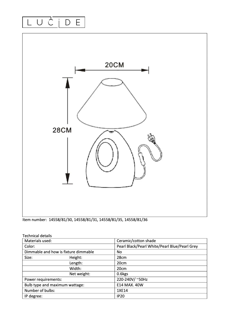 Página 1 del manual Manual de usuario Lucide Hoal 14558/81/31