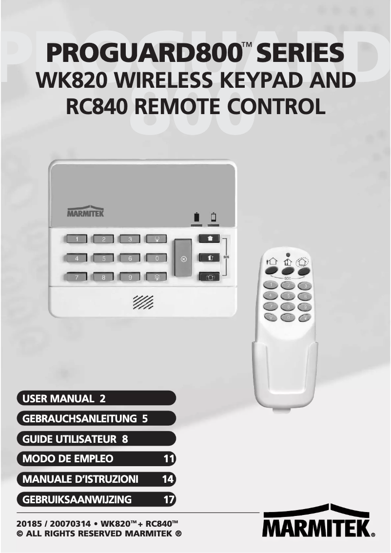 Page 1 de la notice Manuel utilisateur Marmitek WK820