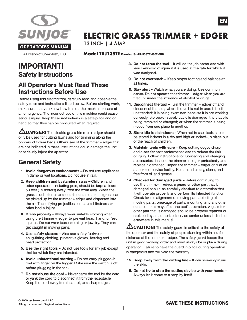 Image de la première page du manuel de l'appareil TRJ13STE