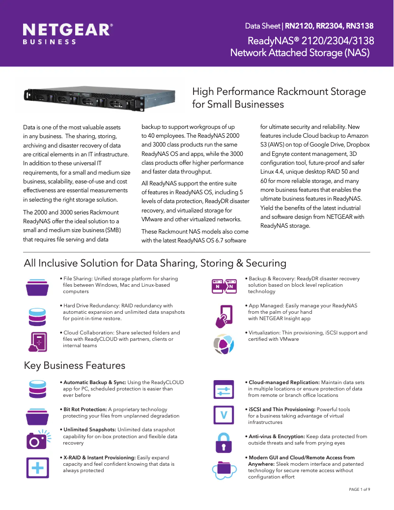 Page 1 de la notice Fiche technique Netgear ReadyNAS RR2304