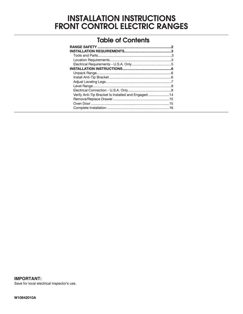 First page image of the manual for WEE510S0FW