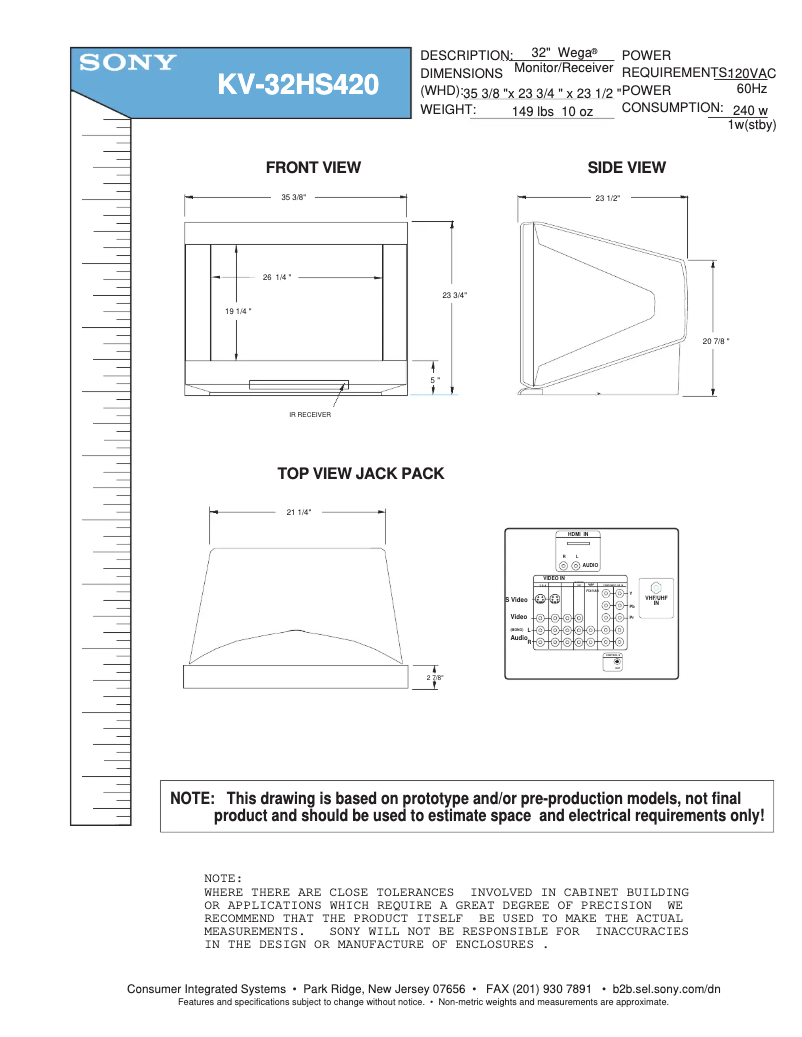 Page 1 de la notice Guide d'installation Sony KV-32HS420