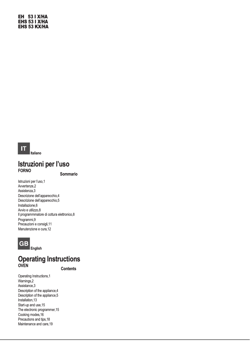 Page 1 de la notice Manuel utilisateur Hotpoint Ariston EHS 53 KX/HA