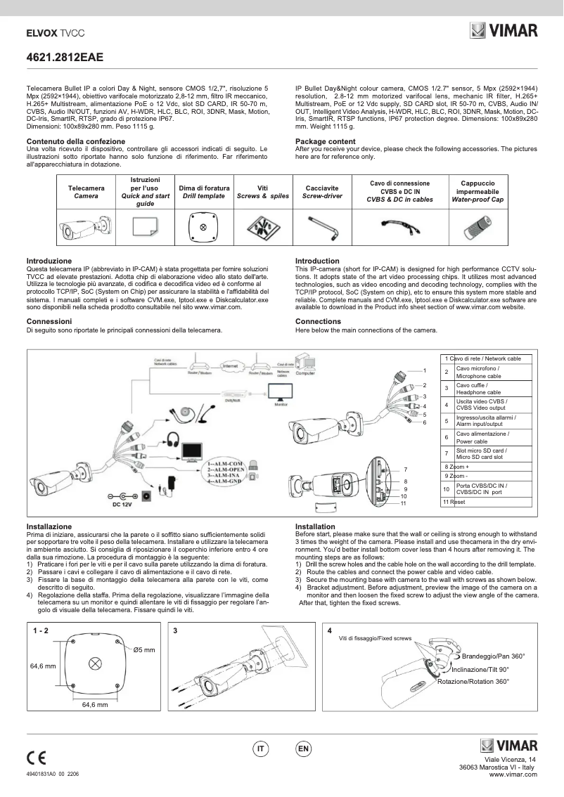 Page 1 de la notice Instructions / montage Vimar ELVOX 4621.2812EAE
