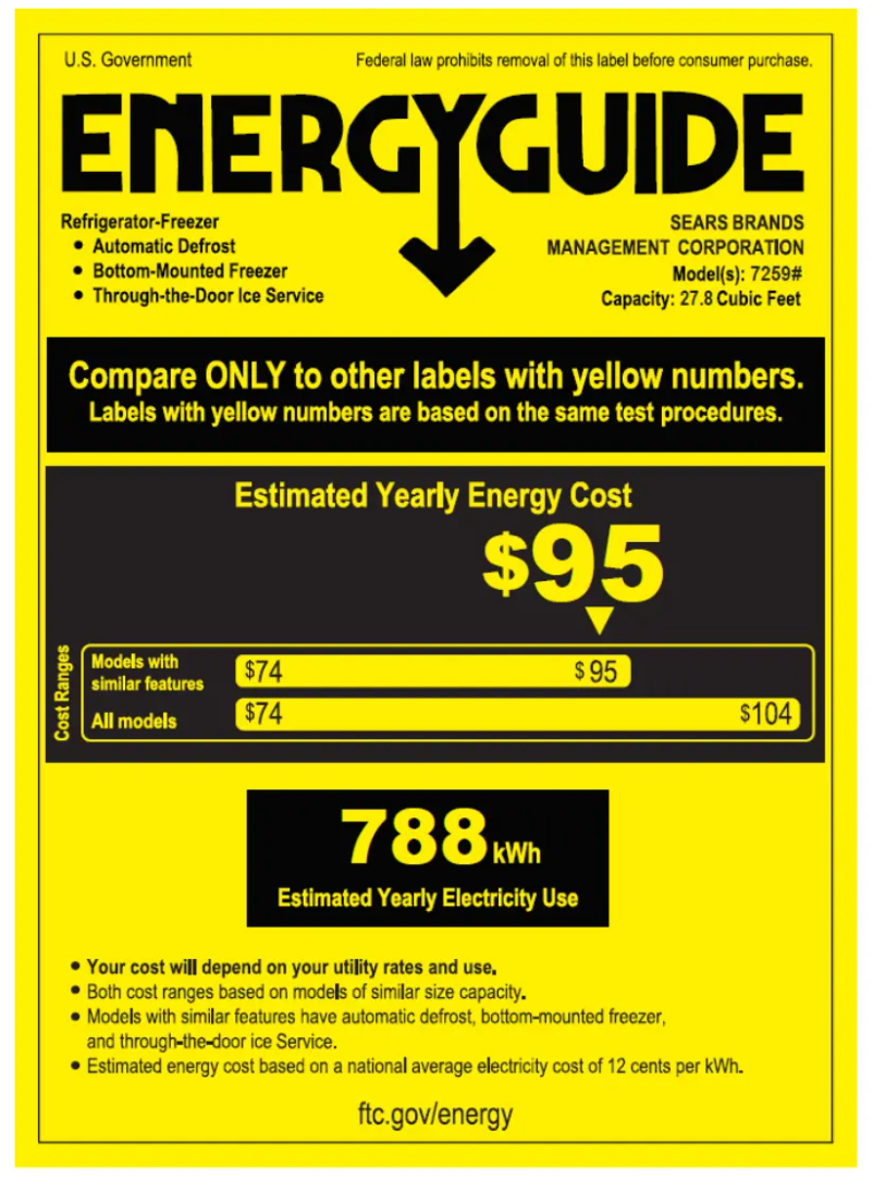 Page 1 de la notice Label énergétique Kenmore 72795