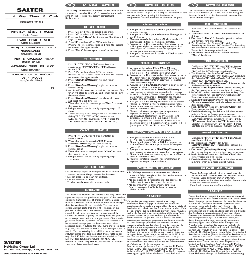 Page 1 de la notice Manuel utilisateur Salter 392