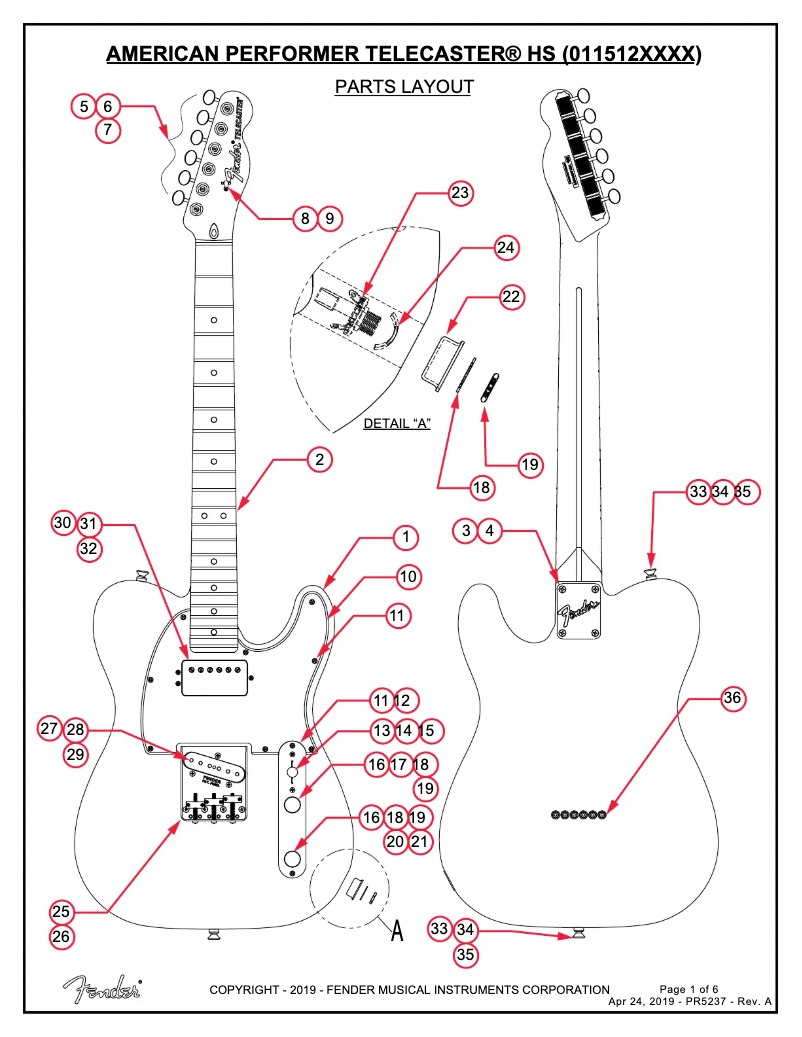 Page 1 de la notice Manuel utilisateur Fender American Performer Telecaster Hum