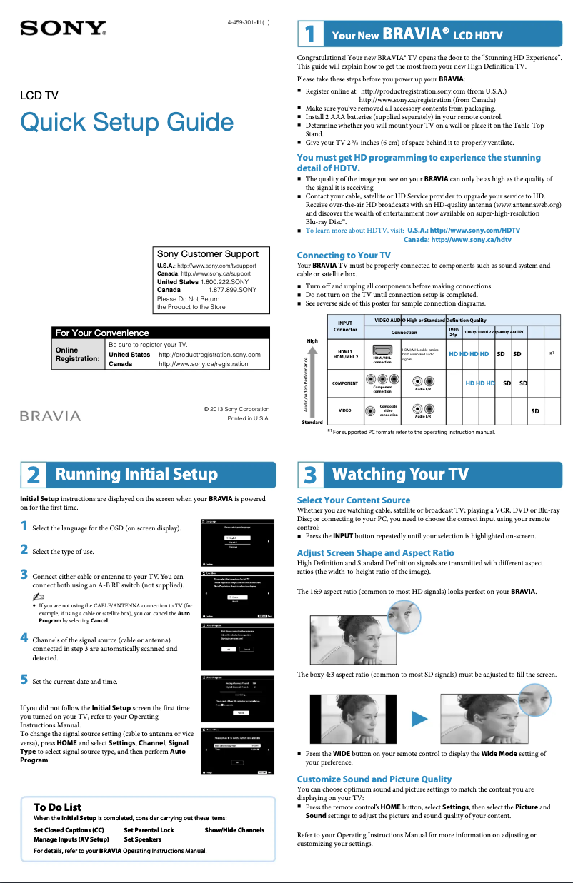 Page n°1 - Guide d'installation Sony Bravia KDL-46R450A