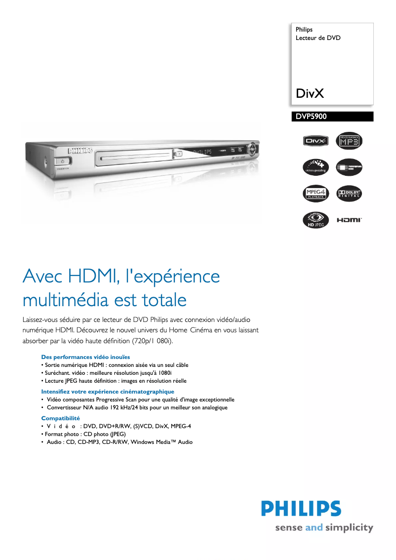 Página 1 del manual Ficha técnica Philips DVP5900