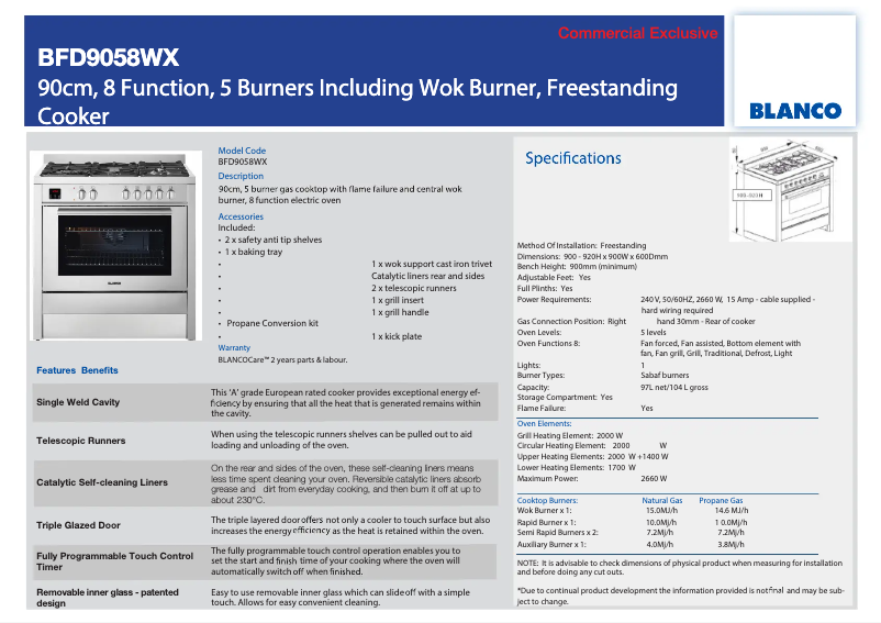 Page n°1 - Fiche technique BLANCO BFD9058WX