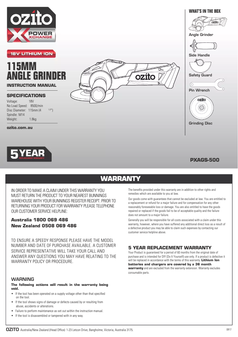 Página 1 del manual Manual de instrucciones Ozito PXAGK-300