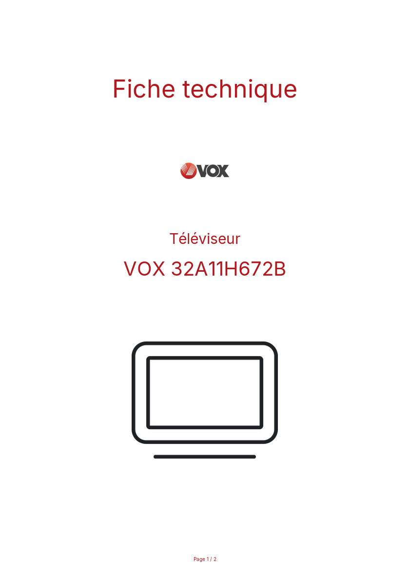 Page n°1 - Fiche technique VOX 32A11H672B