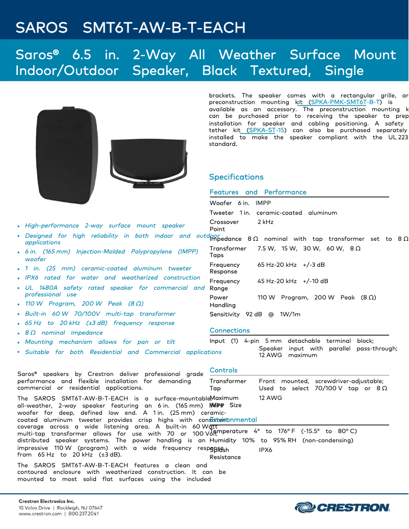 Página 1 del manual Ficha técnica Crestron SAROS SMT6T