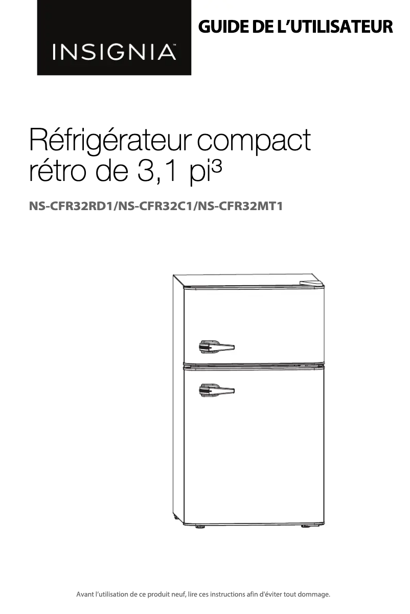 Page 1 de la notice Manuel utilisateur Insignia NS-CFR32C1