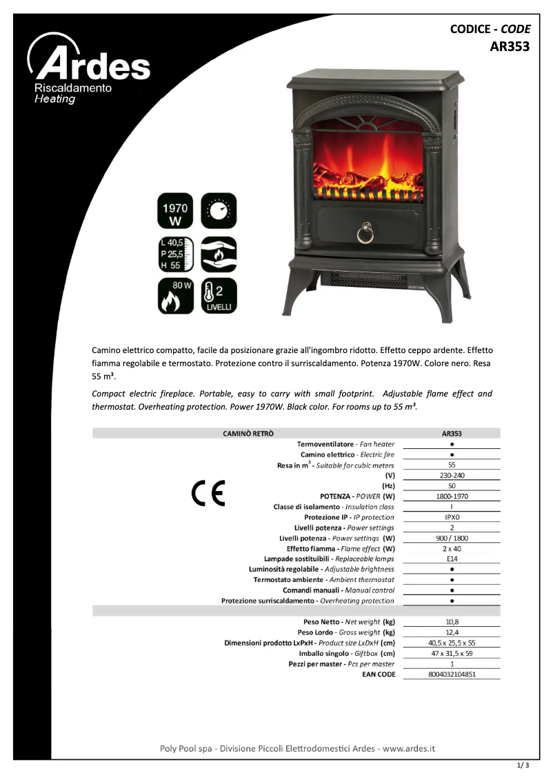 Page 1 de la notice Fiche technique Ardes AR353