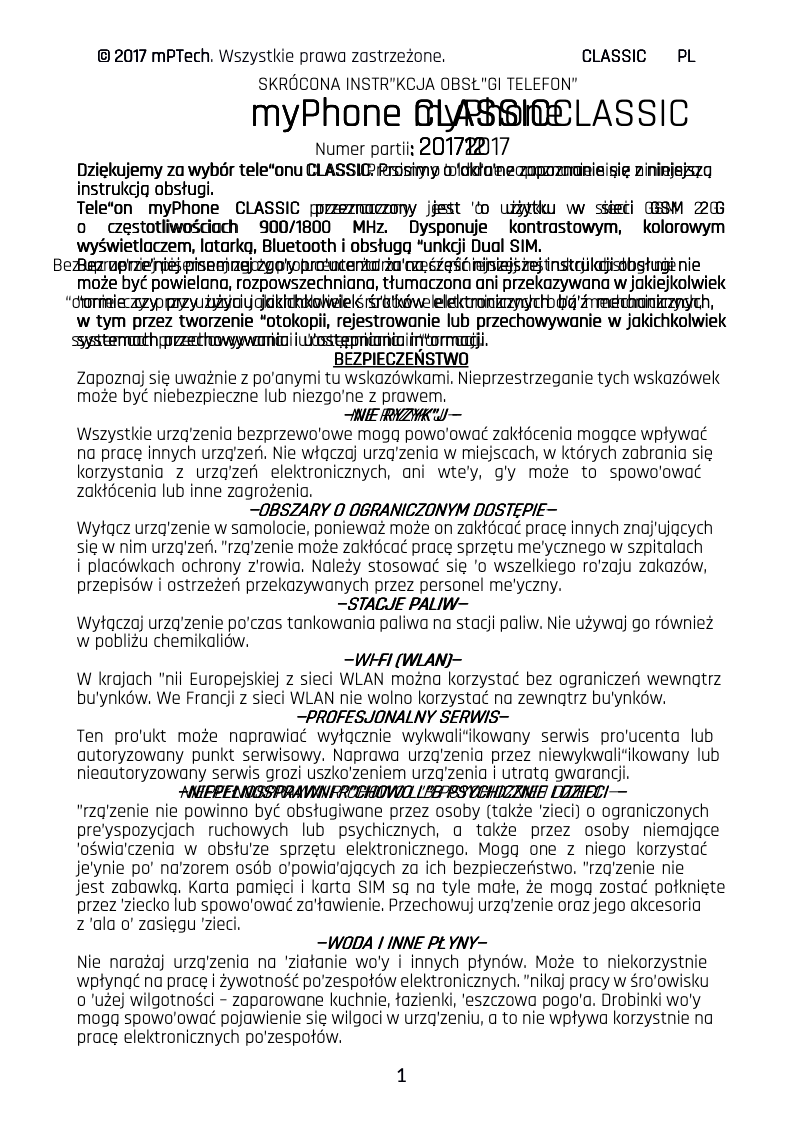 Page 1 de la notice Manuel utilisateur myPhone Classic
