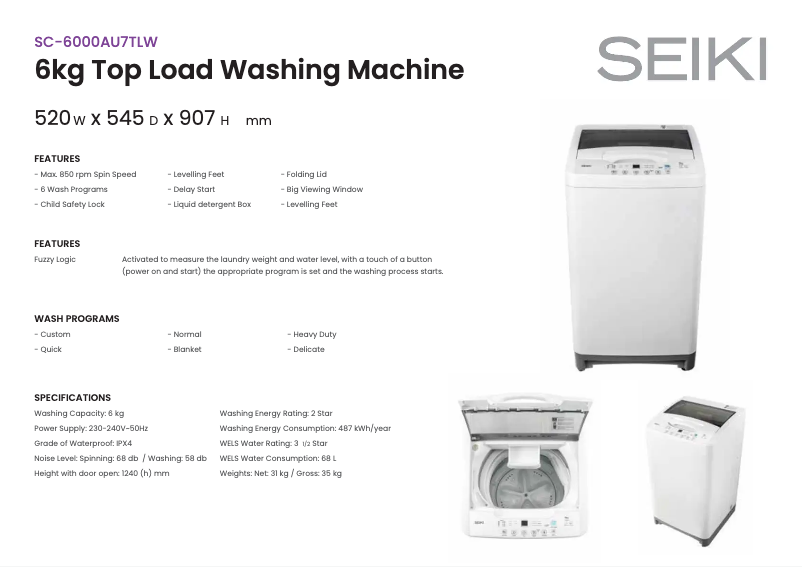 Page n°1 - Fiche technique Seiki SC-6000AU7TL