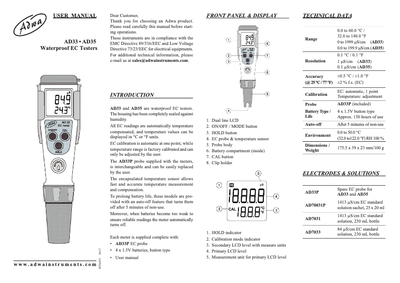 Image de la première page du manuel de l'appareil AD33