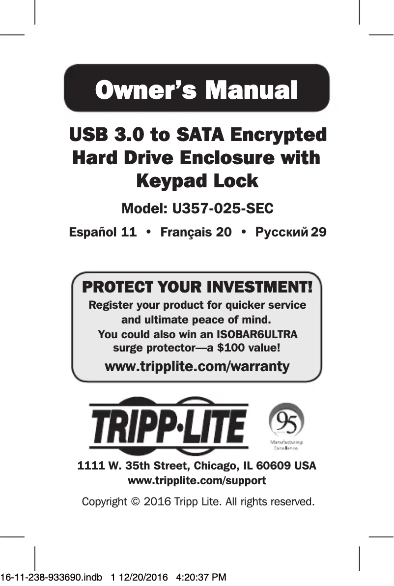 Page 1 de la notice Manuel utilisateur Tripp Lite U357-025-SEC