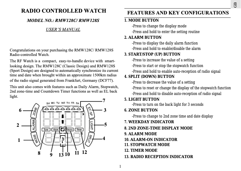 Page 1 de la notice Manuel utilisateur Oregon Scientific RMW128