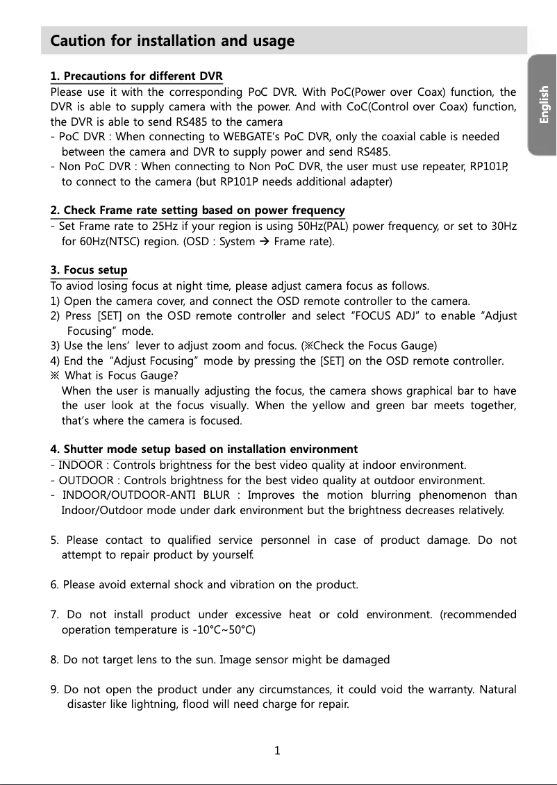 Page n°1 - Manuel utilisateur Webgate C1080PBL-IR48-AF