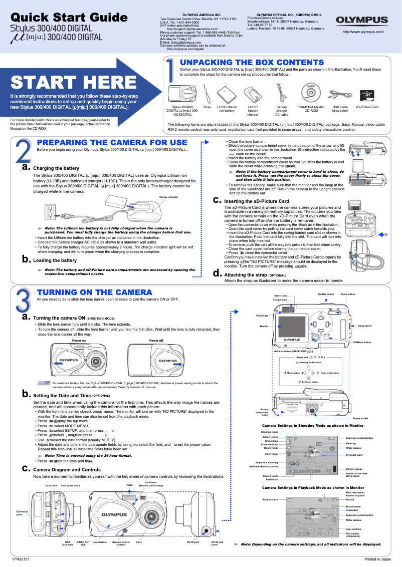 Page n°1 - Guide de démarrage rapide Olympus µ 300 Digital