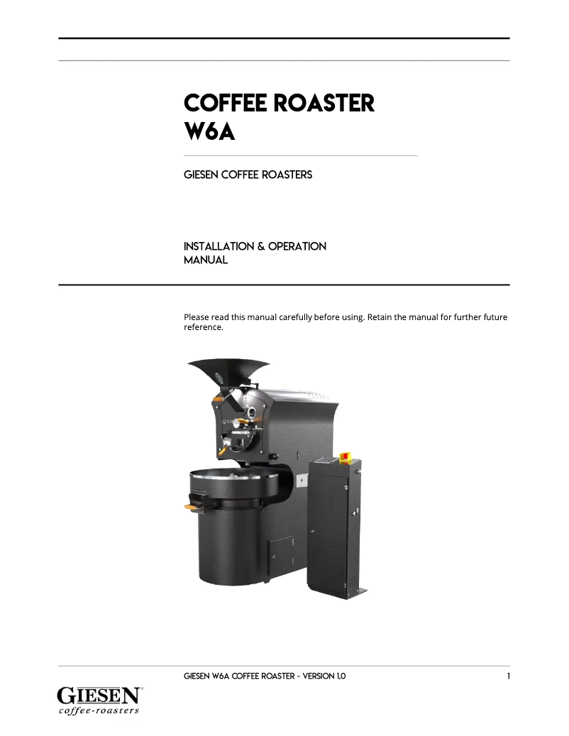 Page 1 de la notice Manuel utilisateur Giesen Coffee Roasters W6A