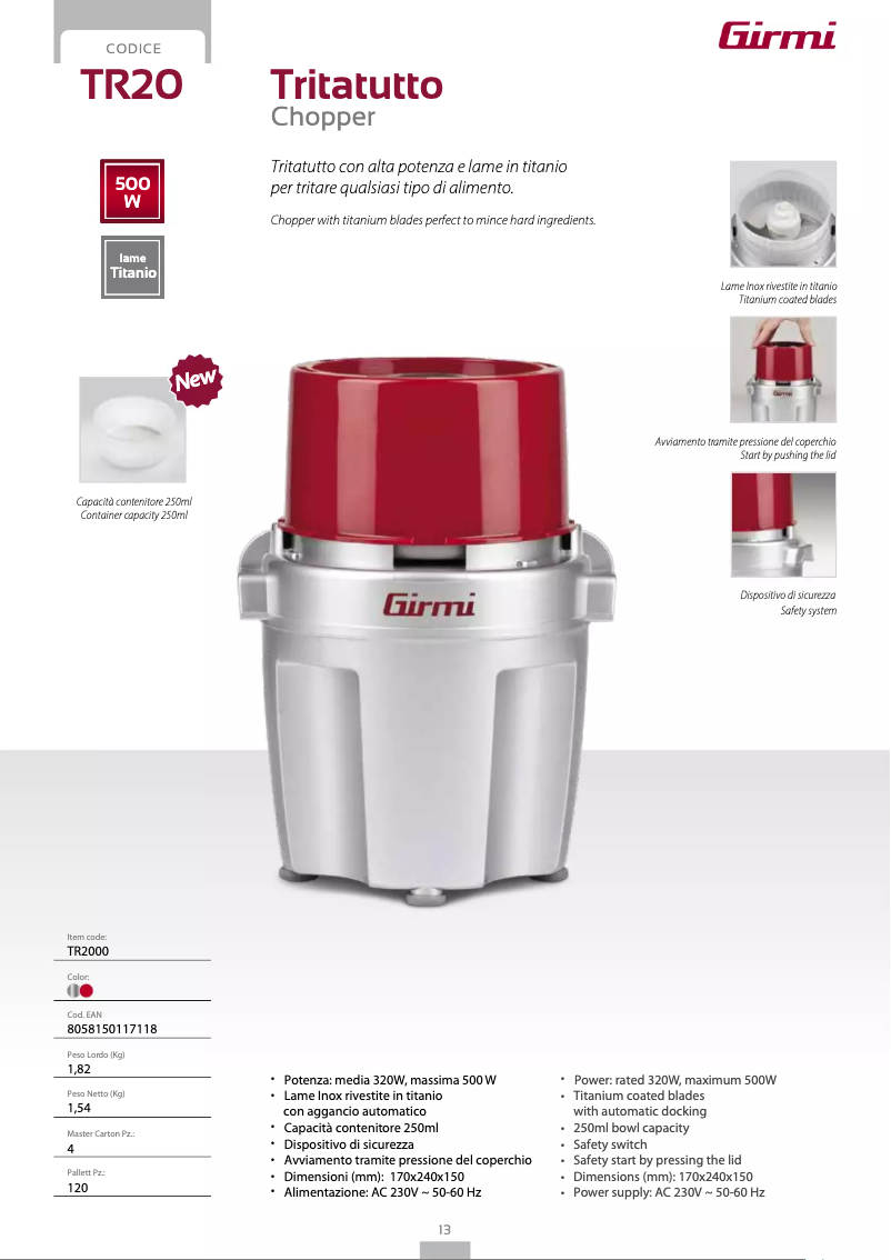 Page 1 de la notice Fiche technique Girmi TR20