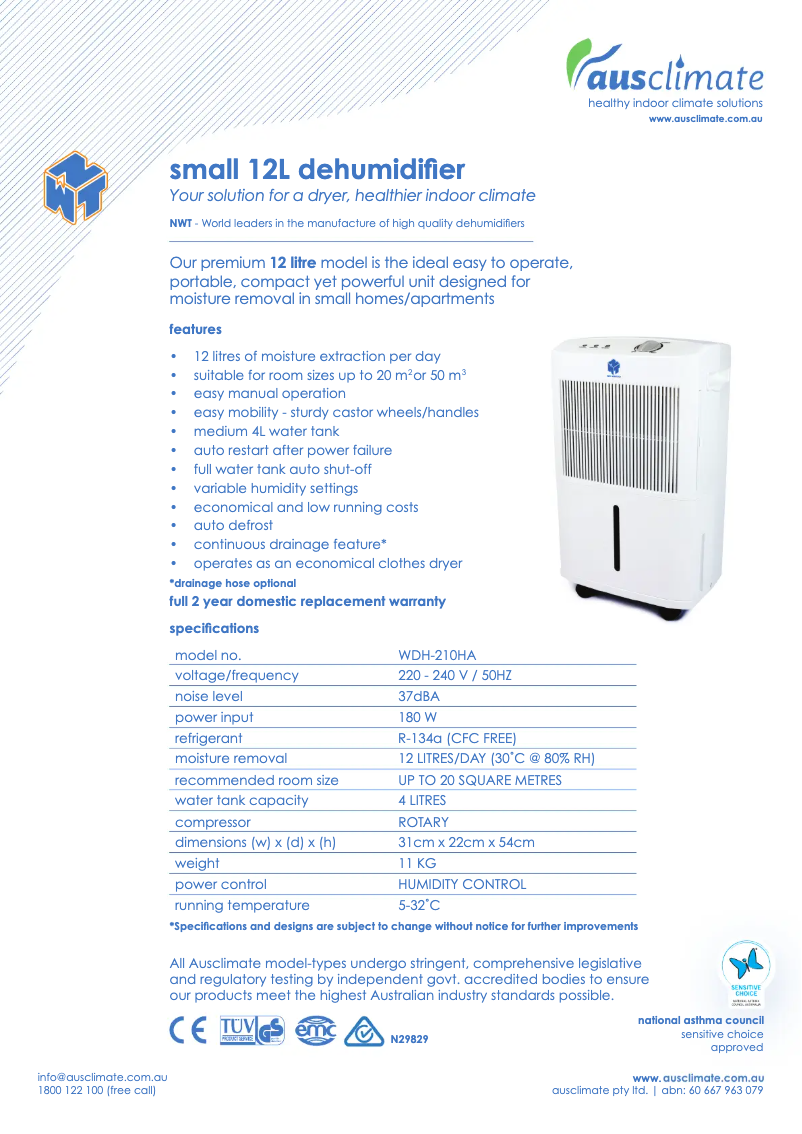 Image de la première page du manuel de l'appareil WDH-210HA