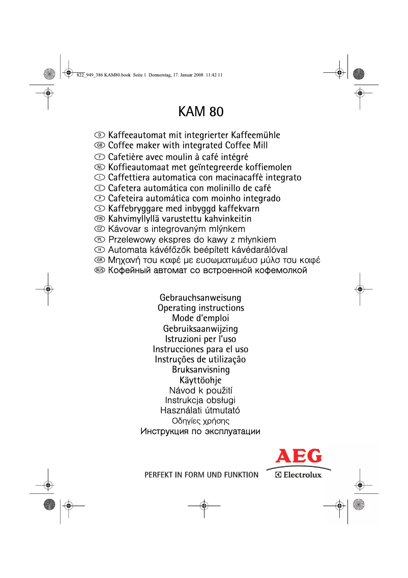 Page 1 de la notice Manuel utilisateur AEG-Electrolux KAM 80