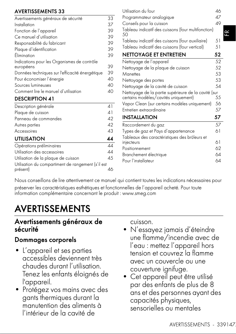 Page 1 de la notice Manuel utilisateur Smeg SY103