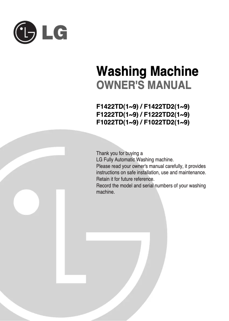 Page 1 de la notice Manuel utilisateur LG F1422TD25