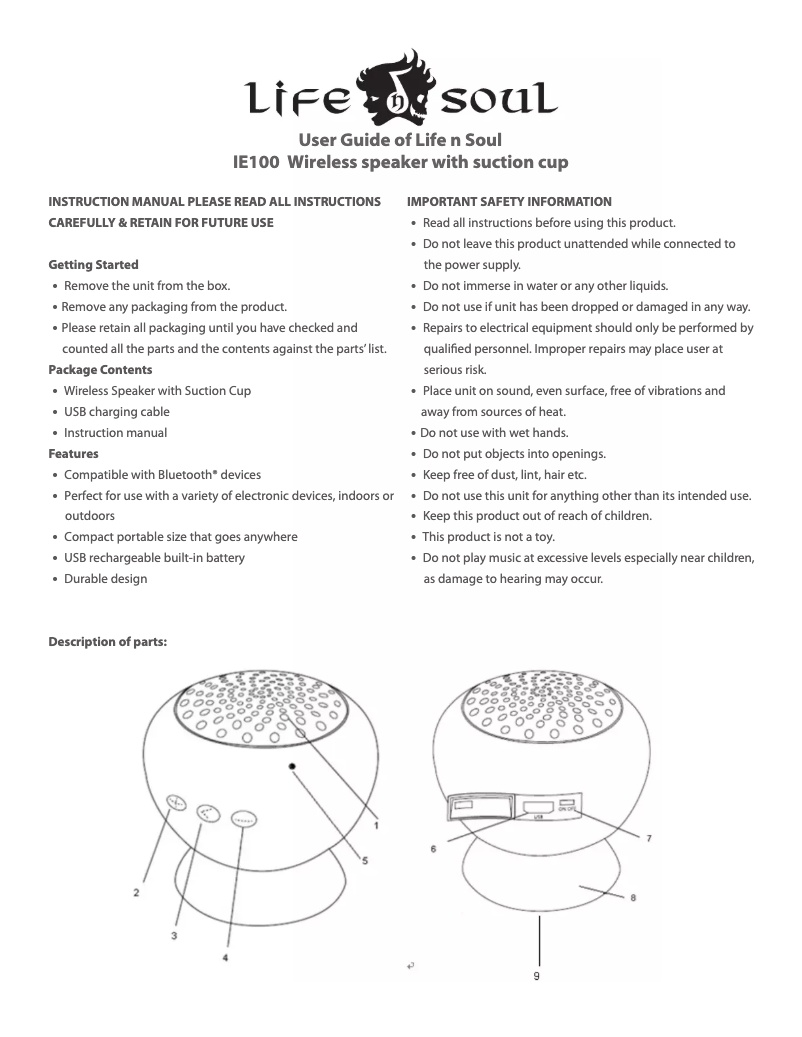 Page 1 de la notice Manuel utilisateur Life N Soul IE100