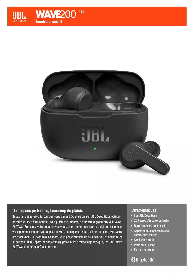 Page 1 de la notice Fiche technique JBL Wave 200TWS