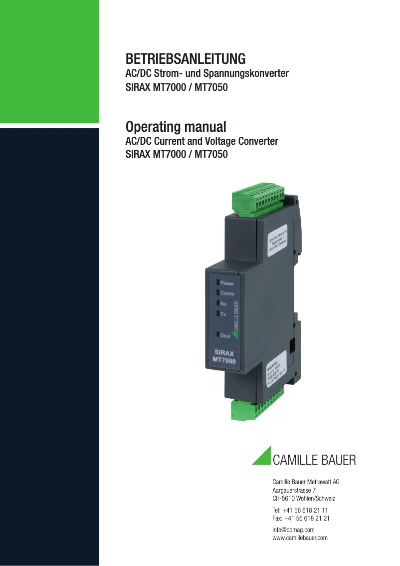 Page 1 de la notice Manuel utilisateur Camille Bauer SIRAX MT7000