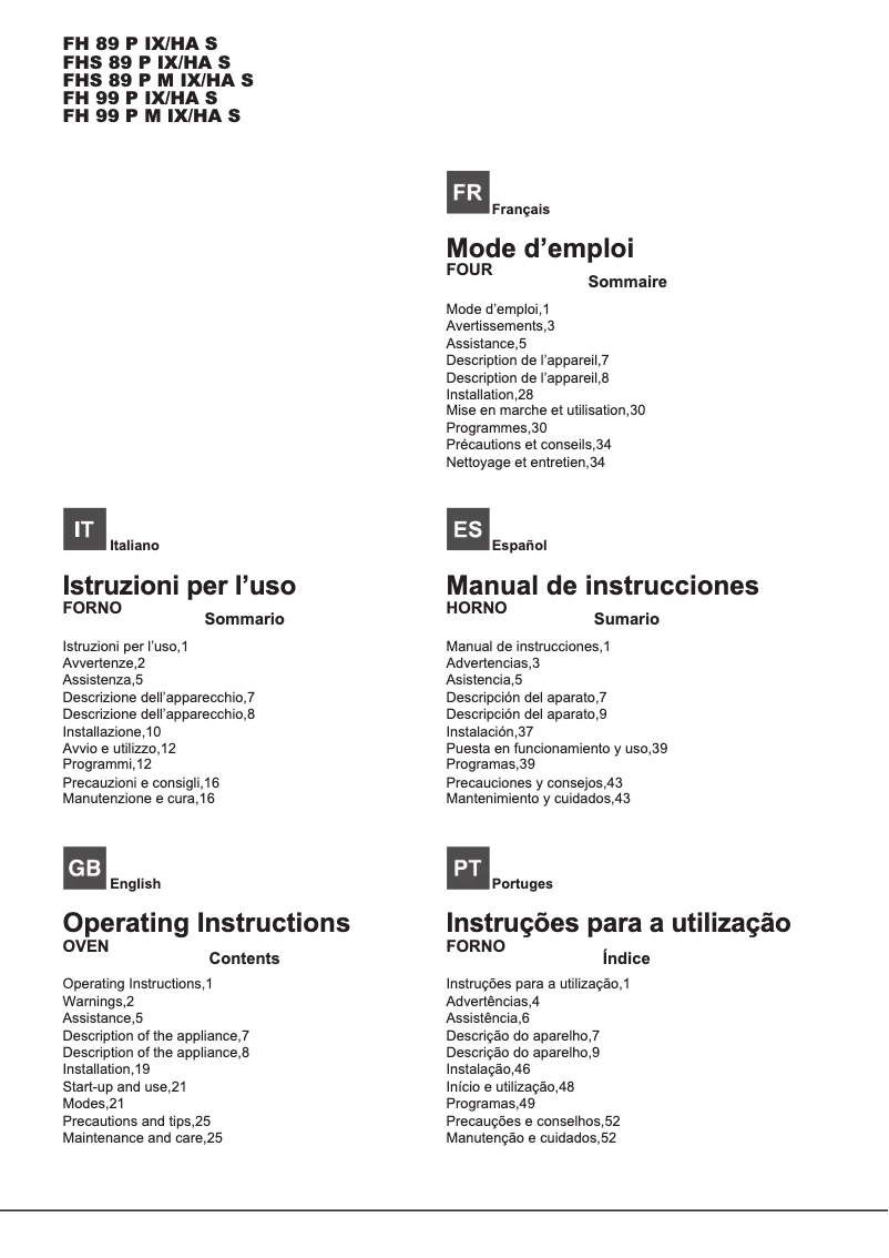 Imagen de la primera página del manual del dispositivo FHS 89 P IX/HA S