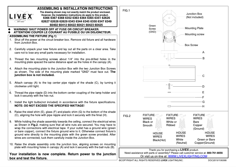 Page 1 de la notice Manuel utilisateur Livex Lighting Park Ridge 6352-91