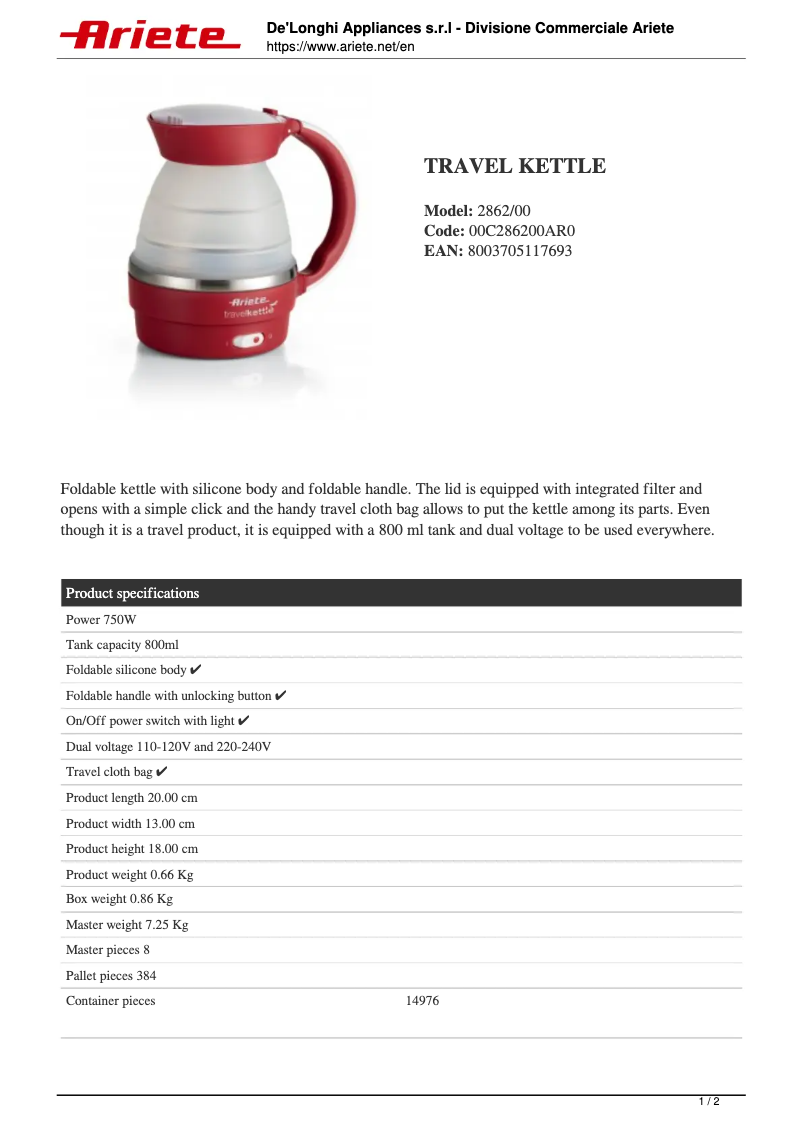 Page 1 de la notice Manuel utilisateur Ariete 2862