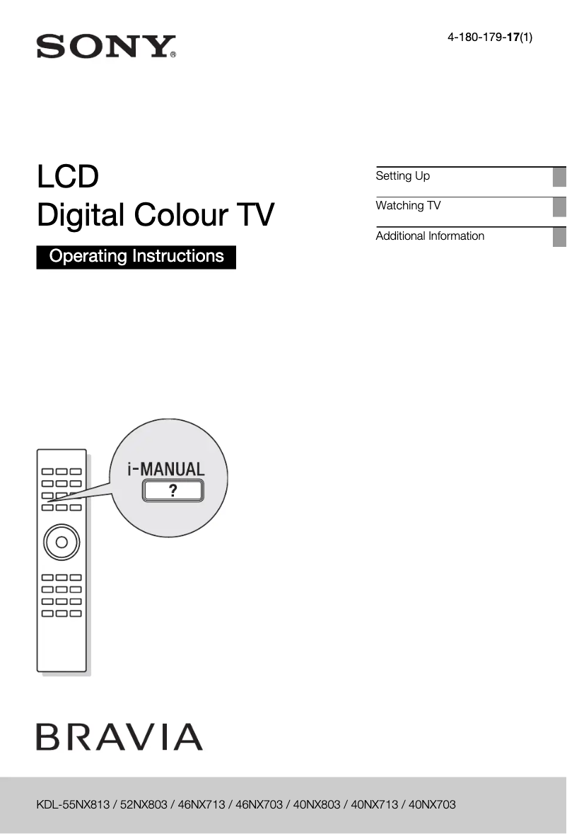 Image de la première page du manuel de l'appareil Bravia KDL-46NX703